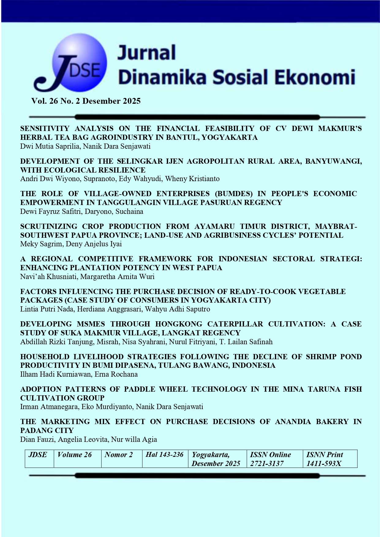 					View Vol. 26 No. 2 (2025): Jurnal Dinamika Sosial Ekonomi
				